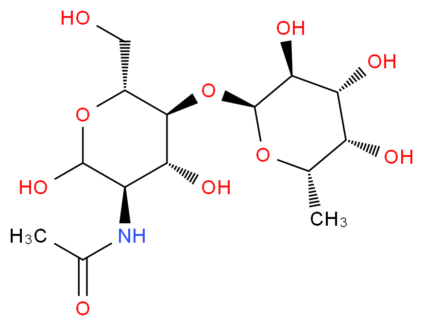 N-[(3R,4R,5S,6R)-2,4-dihydroxy-6-(hydroxymethyl)-5-{[(2S,3S,4R,5S,6S)-3,4,5-trihydroxy-6-methyloxan-2-yl]oxy}oxan-3-yl]acetamide_分子结构_CAS_76211-71-7