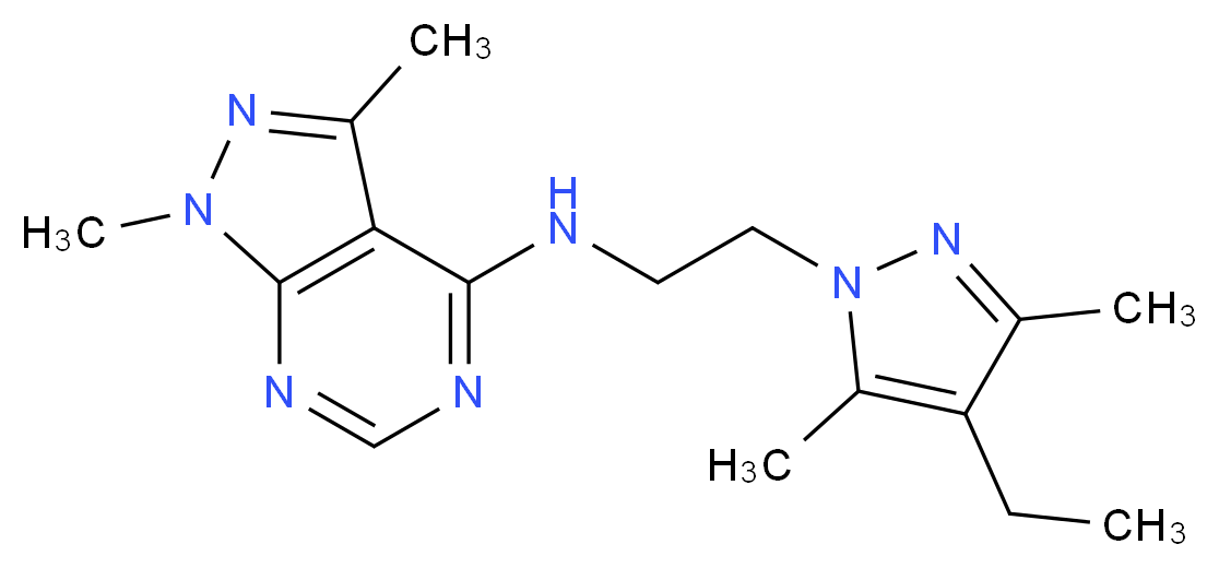 N-[2-(4-ethyl-3,5-dimethyl-1H-pyrazol-1-yl)ethyl]-1,3-dimethyl-1H-pyrazolo[3,4-d]pyrimidin-4-amine_分子结构_CAS_)