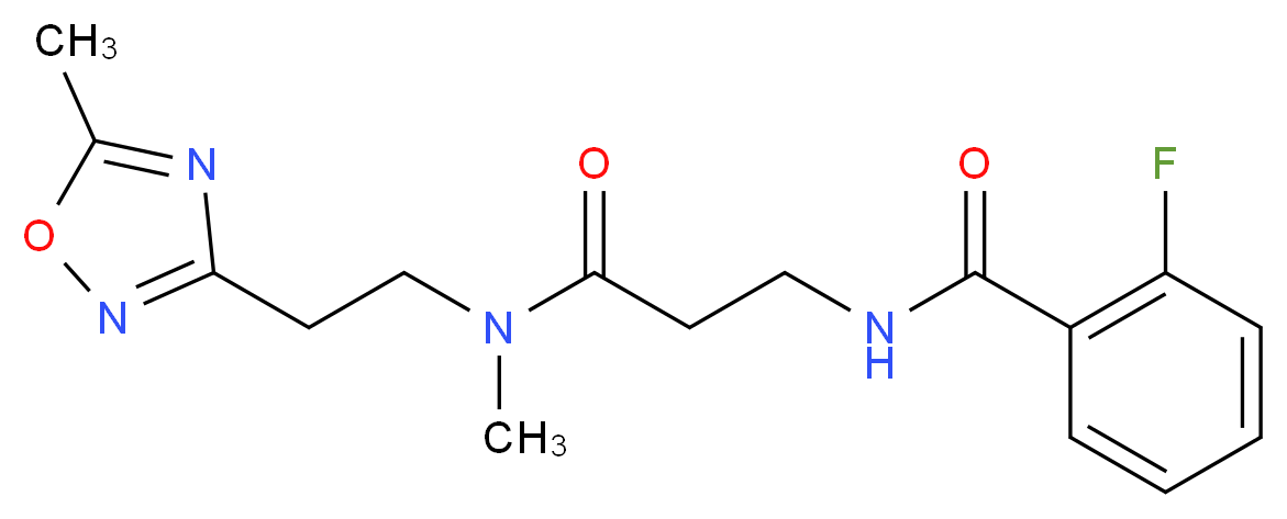 2-fluoro-N-(3-{methyl[2-(5-methyl-1,2,4-oxadiazol-3-yl)ethyl]amino}-3-oxopropyl)benzamide_分子结构_CAS_)