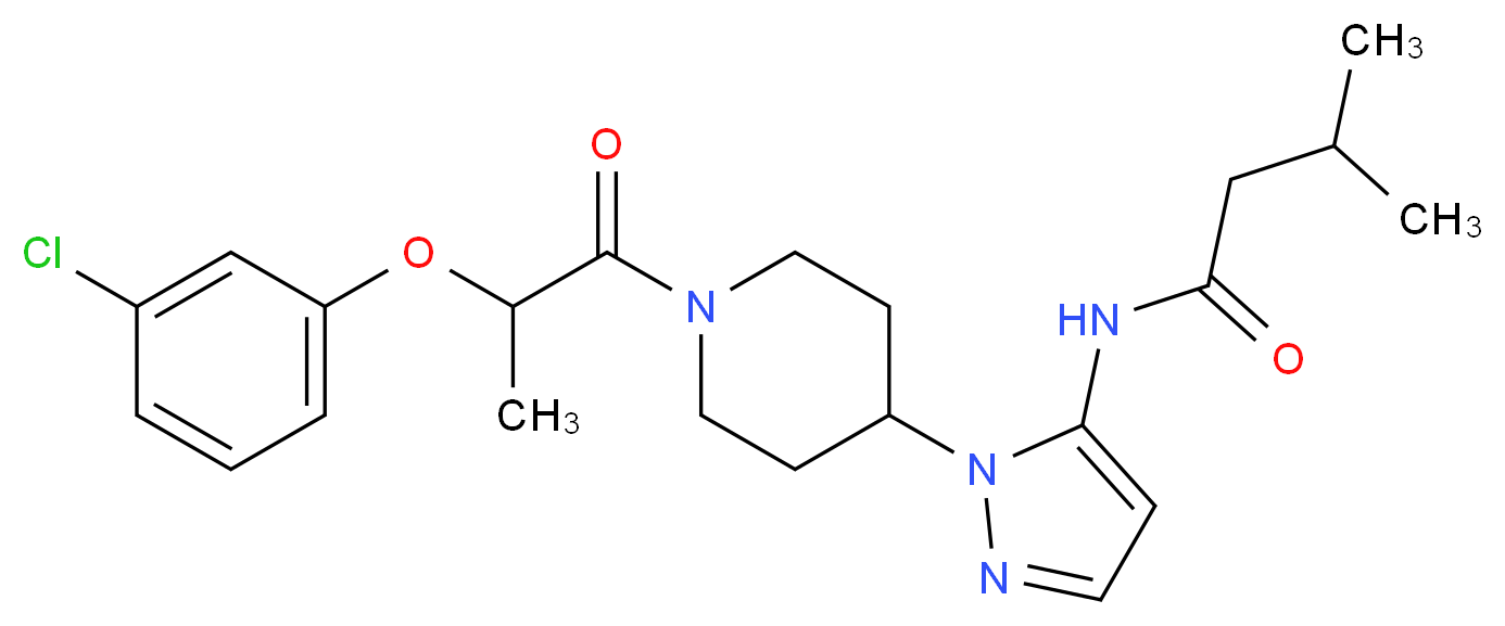 N-(1-{1-[2-(3-chlorophenoxy)propanoyl]-4-piperidinyl}-1H-pyrazol-5-yl)-3-methylbutanamide_分子结构_CAS_)