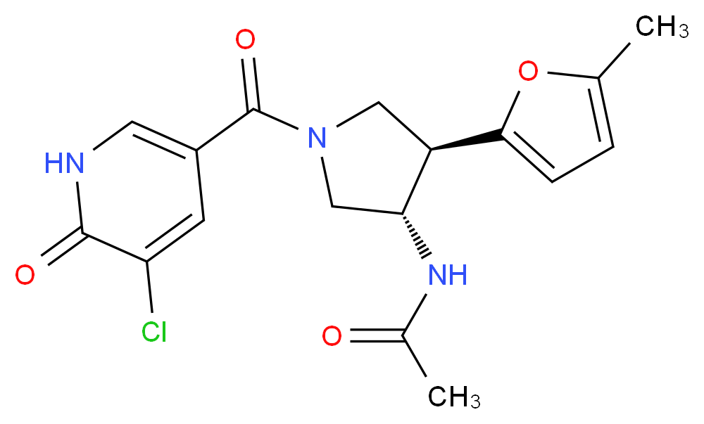 N-[(3S*,4R*)-1-[(5-chloro-6-oxo-1,6-dihydropyridin-3-yl)carbonyl]-4-(5-methyl-2-furyl)pyrrolidin-3-yl]acetamide_分子结构_CAS_)