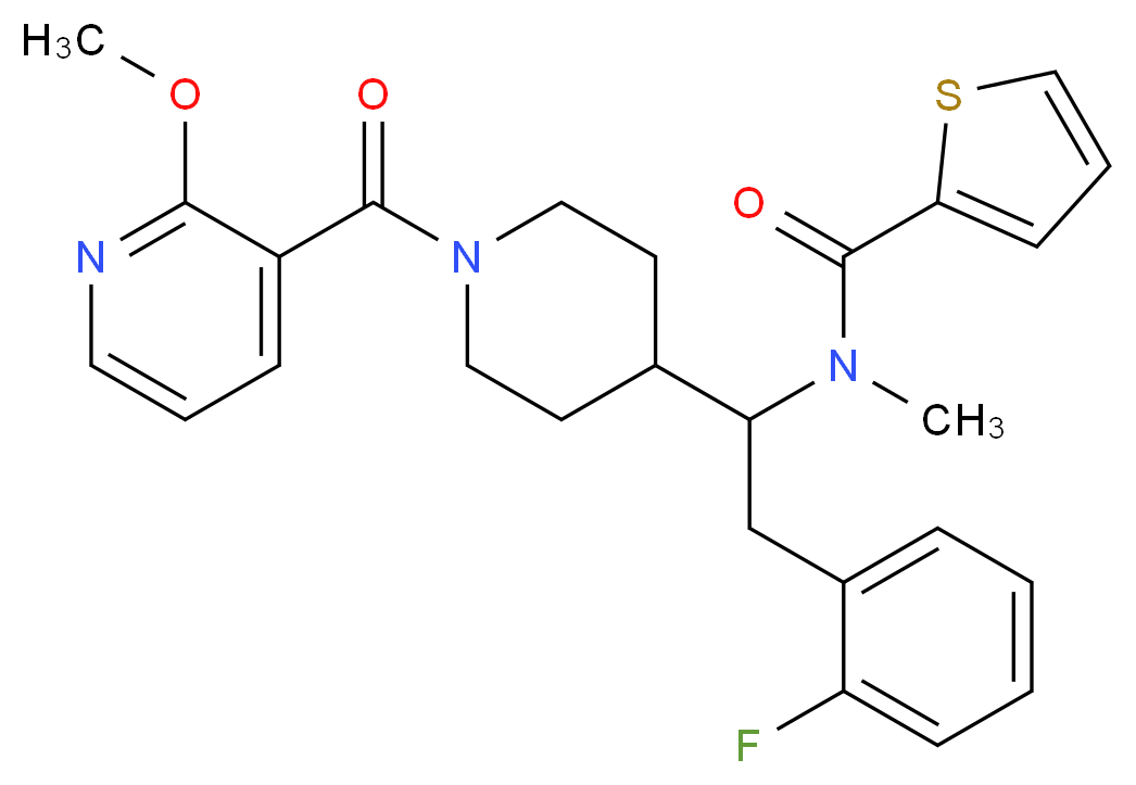 N-(2-(2-fluorophenyl)-1-{1-[(2-methoxy-3-pyridinyl)carbonyl]-4-piperidinyl}ethyl)-N-methyl-2-thiophenecarboxamide_分子结构_CAS_)
