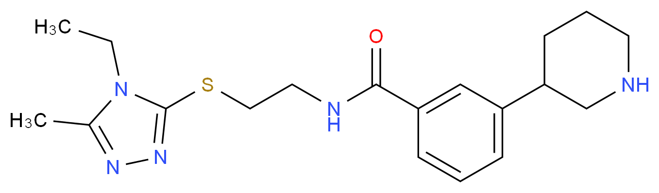 N-{2-[(4-ethyl-5-methyl-4H-1,2,4-triazol-3-yl)thio]ethyl}-3-piperidin-3-ylbenzamide_分子结构_CAS_)