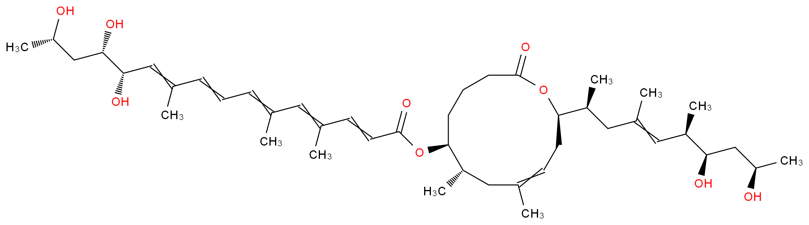 (6S,7S,12R)-12-[(2S,6R,7R,9R)-7,9-dihydroxy-4,6-dimethyldec-4-en-2-yl]-7,9-dimethyl-2-oxo-1-oxacyclododec-9-en-6-yl (12S,13S,15S)-12,13,15-trihydroxy-4,6,10-trimethylhexadeca-2,4,6,8,10-pentaenoate_分子结构_CAS_222050-77-3