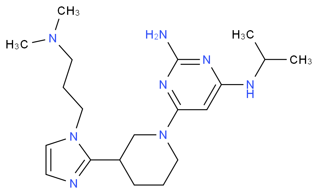 6-(3-{1-[3-(dimethylamino)propyl]-1H-imidazol-2-yl}piperidin-1-yl)-N~4~-isopropylpyrimidine-2,4-diamine_分子结构_CAS_)