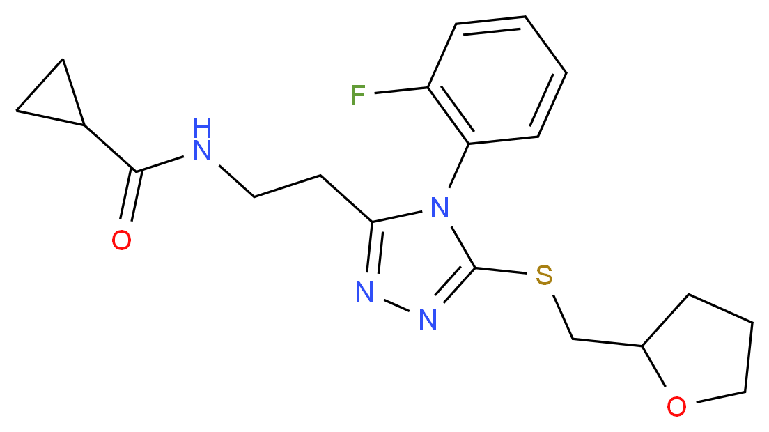 N-(2-{4-(2-fluorophenyl)-5-[(tetrahydro-2-furanylmethyl)thio]-4H-1,2,4-triazol-3-yl}ethyl)cyclopropanecarboxamide_分子结构_CAS_)