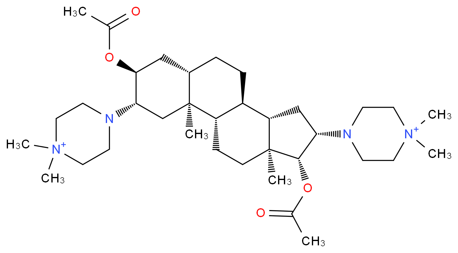4-[(1S,2S,4S,5S,7S,10R,11S,13S,14R,15S)-5,14-bis(acetyloxy)-4-(4,4-dimethylpiperazin-4-ium-1-yl)-2,15-dimethyltetracyclo[8.7.0.0^{2,7}.0^{11,15}]heptadecan-13-yl]-1,1-dimethylpiperazin-1-ium_分子结构_CAS_68399-58-6