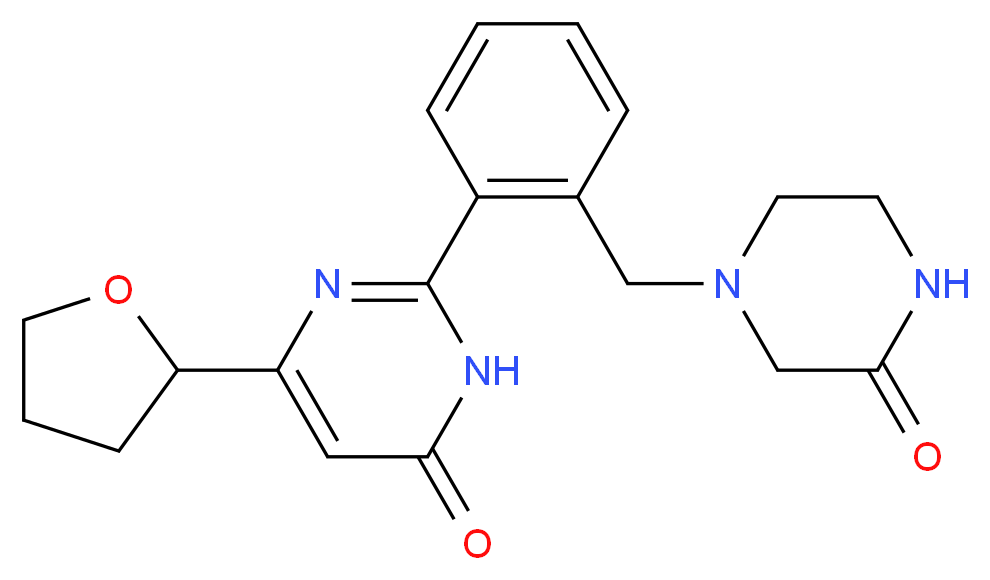 2-{2-[(3-oxopiperazin-1-yl)methyl]phenyl}-6-(tetrahydrofuran-2-yl)pyrimidin-4(3H)-one_分子结构_CAS_)