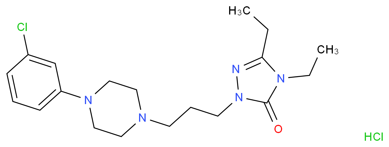 1-{3-[4-(3-chlorophenyl)piperazin-1-yl]propyl}-3,4-diethyl-4,5-dihydro-1H-1,2,4-triazol-5-one hydrochloride_分子结构_CAS_57775-22-1