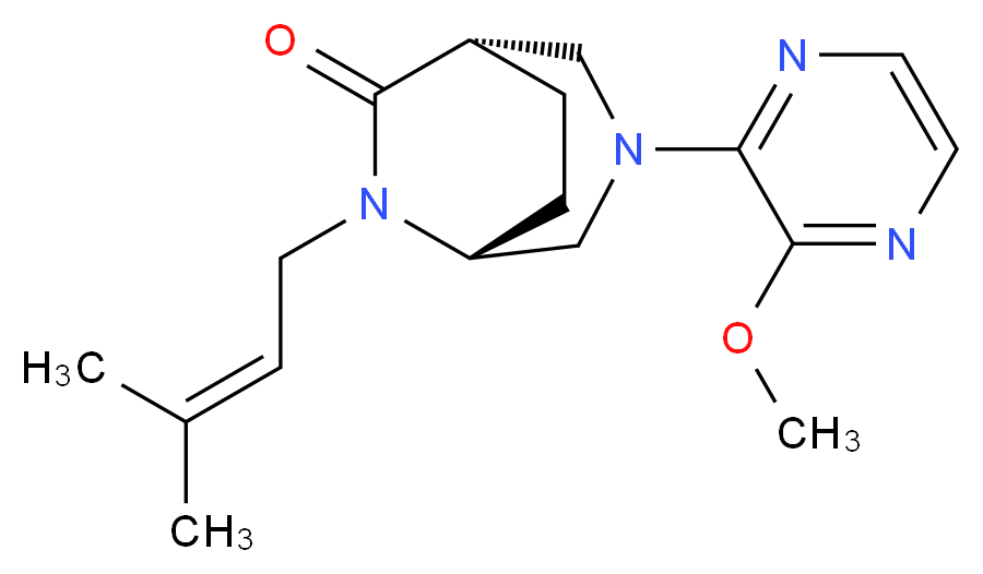 (1S*,5R*)-3-(3-methoxy-2-pyrazinyl)-6-(3-methyl-2-buten-1-yl)-3,6-diazabicyclo[3.2.2]nonan-7-one_分子结构_CAS_)