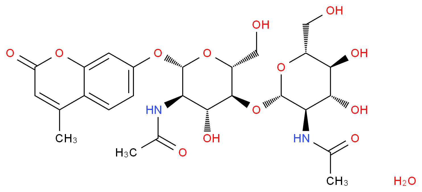 N-[(2S,3R,4R,5S,6R)-5-{[(2S,3R,4R,5S,6R)-3-acetamido-4,5-dihydroxy-6-(hydroxymethyl)oxan-2-yl]oxy}-4-hydroxy-6-(hydroxymethyl)-2-[(4-methyl-2-oxo-2H-chromen-7-yl)oxy]oxan-3-yl]acetamide hydrate_分子结构_CAS_53643-12-2