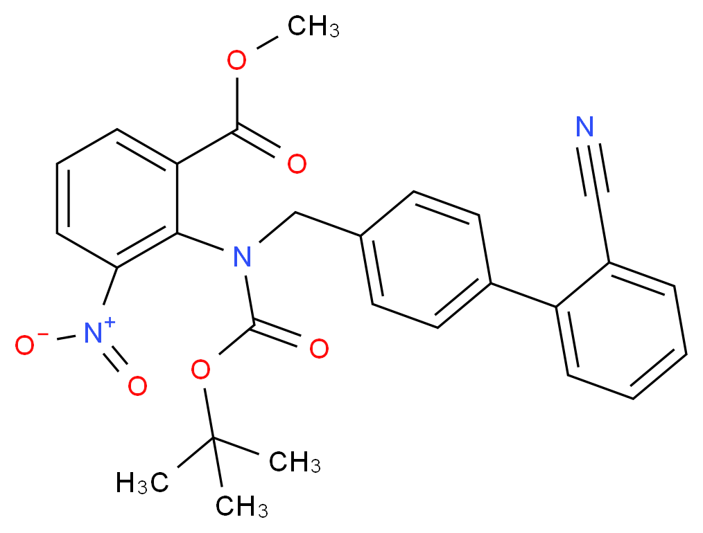 2-[[(2'-Cyano[1,1'-biphenyl]-4-yl)methyl][(1,1-dimethylethoxy)carbonyl]amino]-3-nitrobenzoic Acid Methyl Ester_分子结构_CAS_139481-38-2)