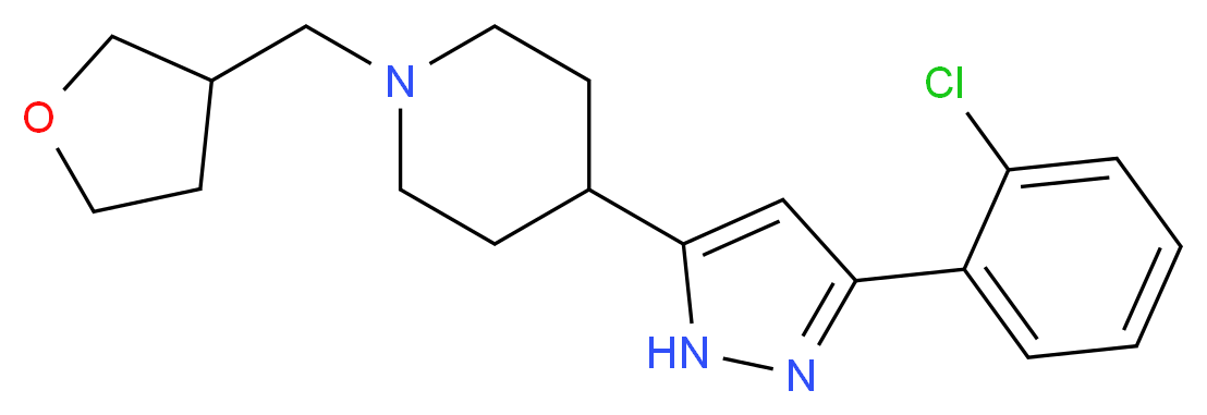 4-[3-(2-chlorophenyl)-1H-pyrazol-5-yl]-1-(tetrahydrofuran-3-ylmethyl)piperidine_分子结构_CAS_)
