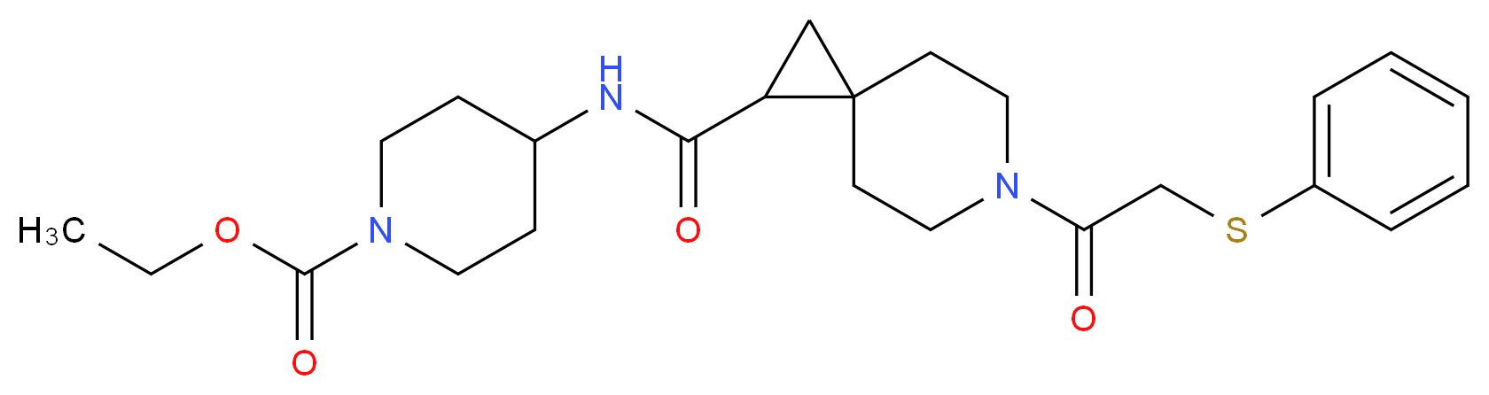 ethyl 4-[({6-[(phenylthio)acetyl]-6-azaspiro[2.5]oct-1-yl}carbonyl)amino]-1-piperidinecarboxylate_分子结构_CAS_)