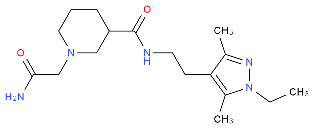 1-(2-amino-2-oxoethyl)-N-[2-(1-ethyl-3,5-dimethyl-1H-pyrazol-4-yl)ethyl]-3-piperidinecarboxamide_分子结构_CAS_)