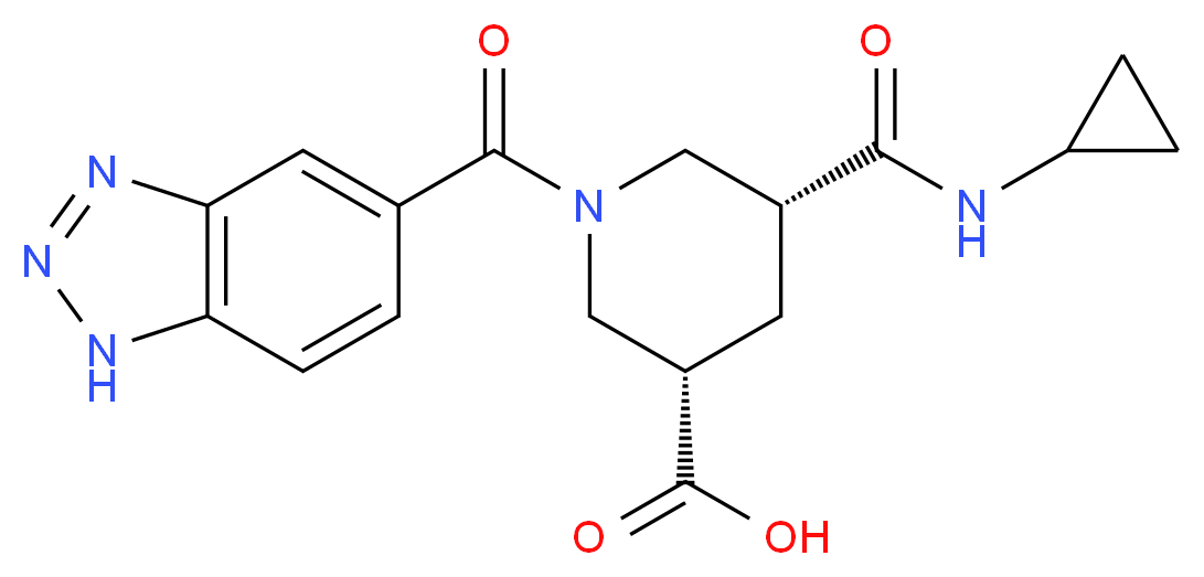 (3S*,5R*)-1-(1H-1,2,3-benzotriazol-5-ylcarbonyl)-5-[(cyclopropylamino)carbonyl]-3-piperidinecarboxylic acid_分子结构_CAS_)