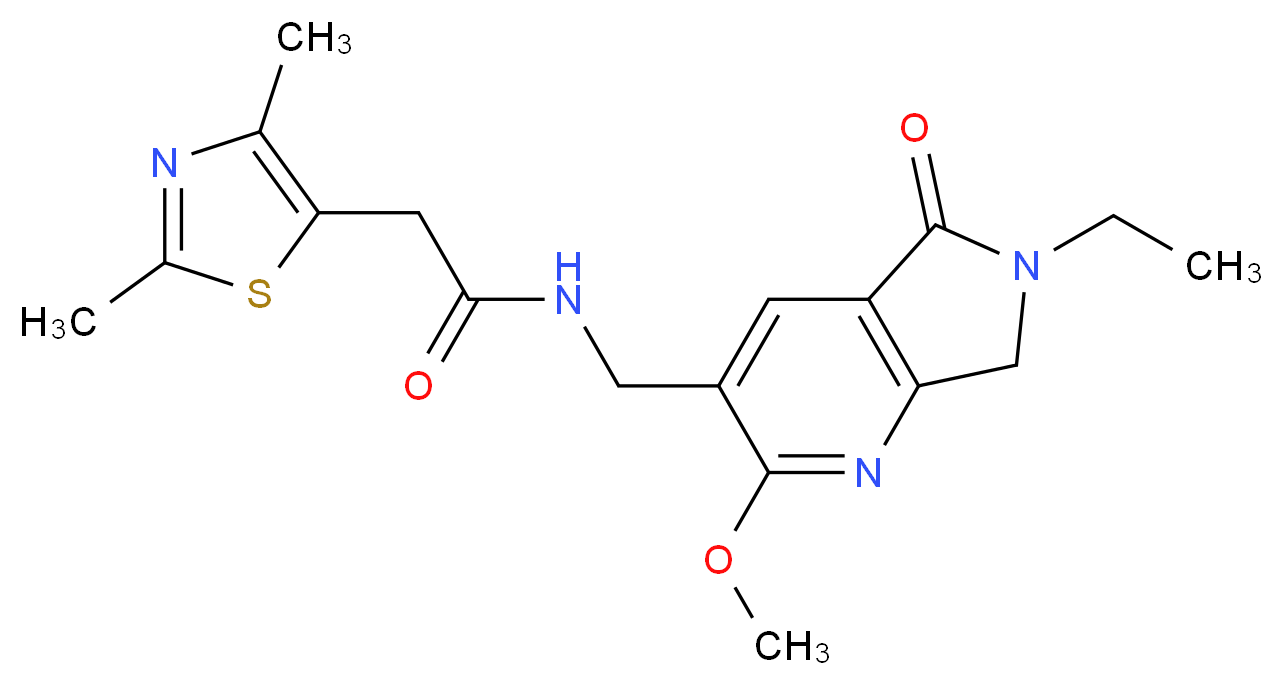 2-(2,4-dimethyl-1,3-thiazol-5-yl)-N-[(6-ethyl-2-methoxy-5-oxo-6,7-dihydro-5H-pyrrolo[3,4-b]pyridin-3-yl)methyl]acetamide_分子结构_CAS_)