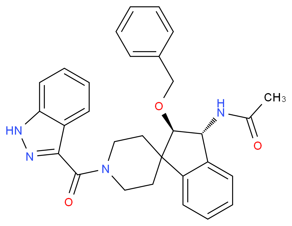 N-[(2R*,3R*)-2-(benzyloxy)-1'-(1H-indazol-3-ylcarbonyl)-2,3-dihydrospiro[indene-1,4'-piperidin]-3-yl]acetamide_分子结构_CAS_)