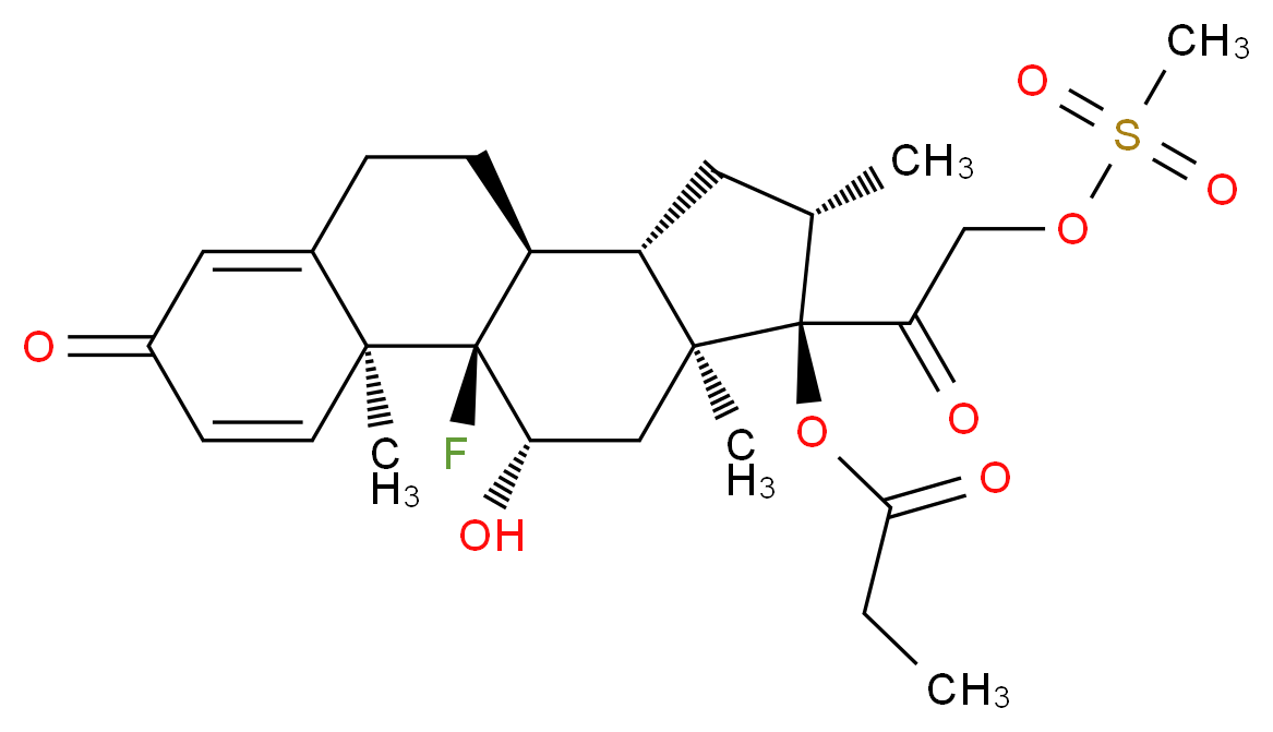 (1R,2S,10S,11S,13S,14R,15S,17S)-1-fluoro-17-hydroxy-14-[2-(methanesulfonyloxy)acetyl]-2,13,15-trimethyl-5-oxotetracyclo[8.7.0.0<sup>2</sup>,<sup>7</sup>.0<sup>1</sup><sup>1</sup>,<sup>1</sup><sup>5</sup>]heptadeca-3,6-dien-14-yl propanoate_分子结构_CAS_15423-80-0