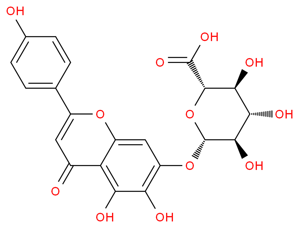 (2S,3S,4S,5R,6S)-6-{[5,6-dihydroxy-2-(4-hydroxyphenyl)-4-oxo-4H-chromen-7-yl]oxy}-3,4,5-trihydroxyoxane-2-carboxylic acid_分子结构_CAS_27740-01-8