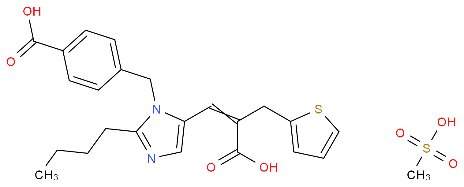 4-({2-butyl-5-[(1E)-2-carboxy-2-(thiophen-2-ylmethyl)eth-1-en-1-yl]-1H-imidazol-1-yl}methyl)benzoic acid; methanesulfonic acid_分子结构_CAS_144143-96-4