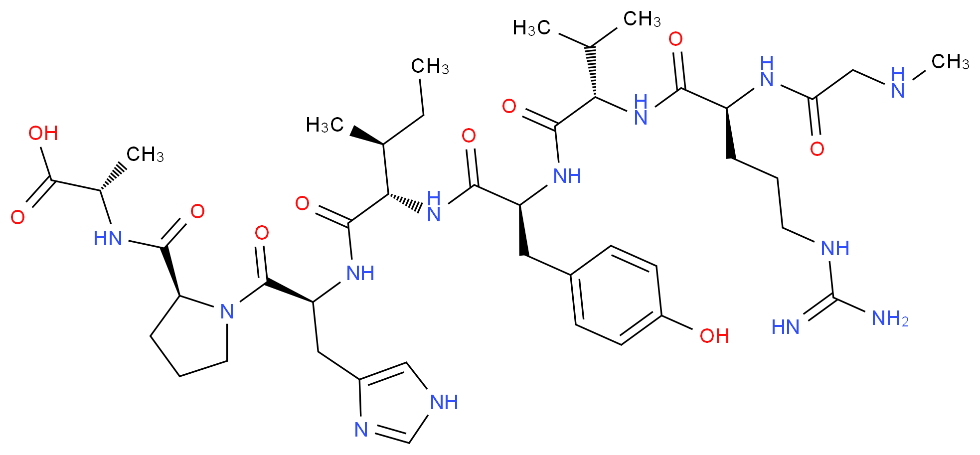 (2S)-2-{[(2S)-1-[(2S)-2-[(2S,3S)-2-[(2S)-2-[(2S)-2-[(2S)-5-carbamimidamido-2-[2-(methylamino)acetamido]pentanamido]-3-methylbutanamido]-3-(4-hydroxyphenyl)propanamido]-3-methylpentanamido]-3-(1H-imidazol-4-yl)propanoyl]pyrrolidin-2-yl]formamido}propanoic acid_分子结构_CAS_53935-10-7