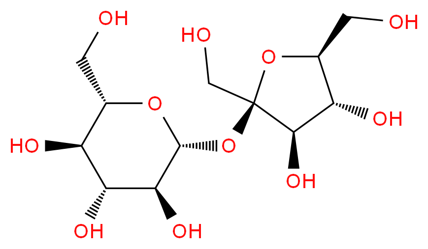 (2R,3S,4R,5R,6S)-2-{[(2R,3R,4R,5S)-3,4-dihydroxy-2,5-bis(hydroxymethyl)oxolan-2-yl]oxy}-6-(hydroxymethyl)oxane-3,4,5-triol_分子结构_CAS_57-50-1