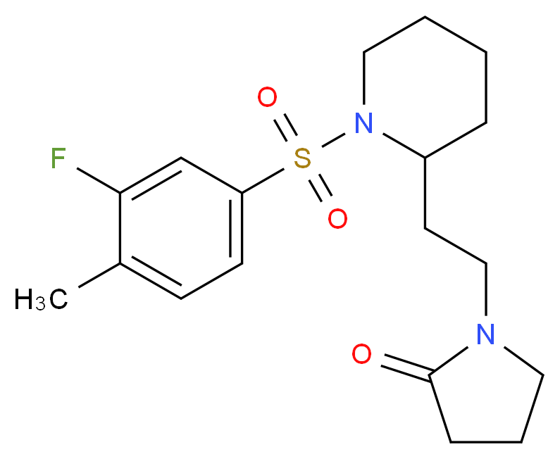 1-(2-{1-[(3-fluoro-4-methylphenyl)sulfonyl]-2-piperidinyl}ethyl)-2-pyrrolidinone_分子结构_CAS_)
