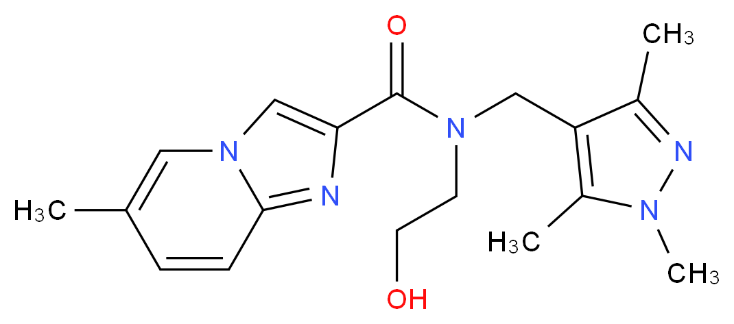 N-(2-hydroxyethyl)-6-methyl-N-[(1,3,5-trimethyl-1H-pyrazol-4-yl)methyl]imidazo[1,2-a]pyridine-2-carboxamide_分子结构_CAS_)