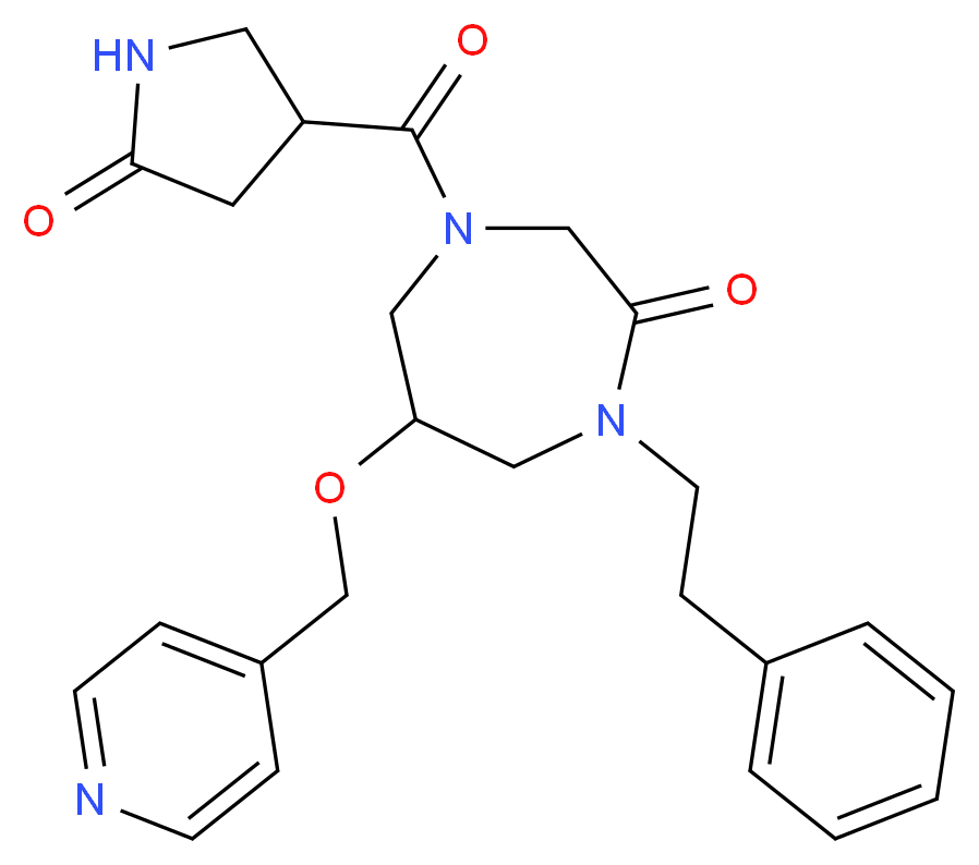 4-[(5-oxo-3-pyrrolidinyl)carbonyl]-1-(2-phenylethyl)-6-(4-pyridinylmethoxy)-1,4-diazepan-2-one_分子结构_CAS_)