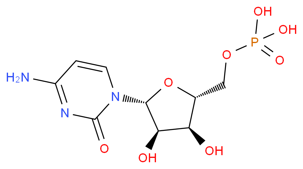 ((2R,3S,4R,5R)-5-(4-Amino-2-oxopyrimidin-1(2H)-yl)-3,4-dihydroxytetrahydrofuran-2-yl)methyl dihydrogen phosphate_分子结构_CAS_63-37-6)