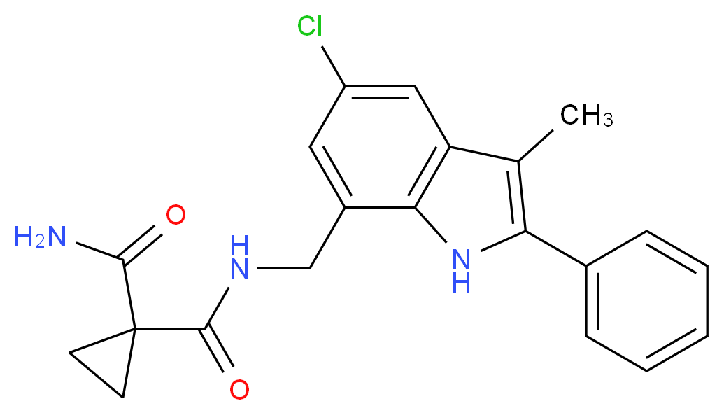 N~1~-[(5-chloro-3-methyl-2-phenyl-1H-indol-7-yl)methyl]-1,1-cyclopropanedicarboxamide_分子结构_CAS_)