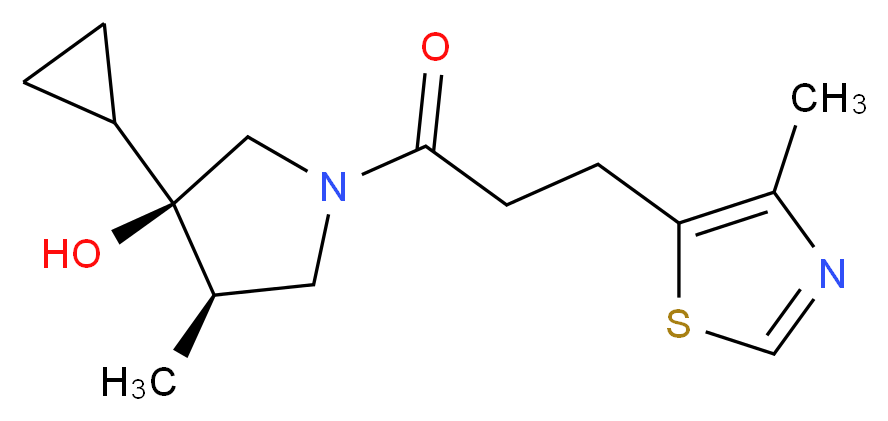 (3R*,4R*)-3-cyclopropyl-4-methyl-1-[3-(4-methyl-1,3-thiazol-5-yl)propanoyl]pyrrolidin-3-ol_分子结构_CAS_)