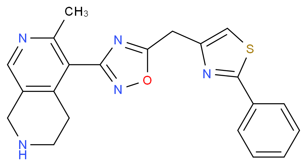 6-methyl-5-{5-[(2-phenyl-1,3-thiazol-4-yl)methyl]-1,2,4-oxadiazol-3-yl}-1,2,3,4-tetrahydro-2,7-naphthyridine_分子结构_CAS_)