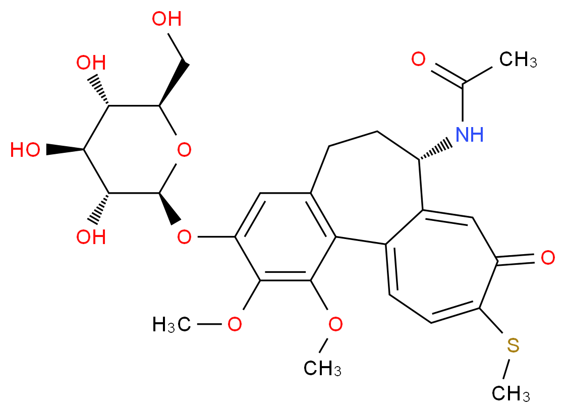 N-[(10S)-3,4-dimethoxy-14-(methylsulfanyl)-13-oxo-5-{[(2S,3R,4S,5S,6R)-3,4,5-trihydroxy-6-(hydroxymethyl)oxan-2-yl]oxy}tricyclo[9.5.0.0<sup>2</sup>,<sup>7</sup>]hexadeca-1(16),2(7),3,5,11,14-hexaen-10-yl]acetamide_分子结构_CAS_602-41-5