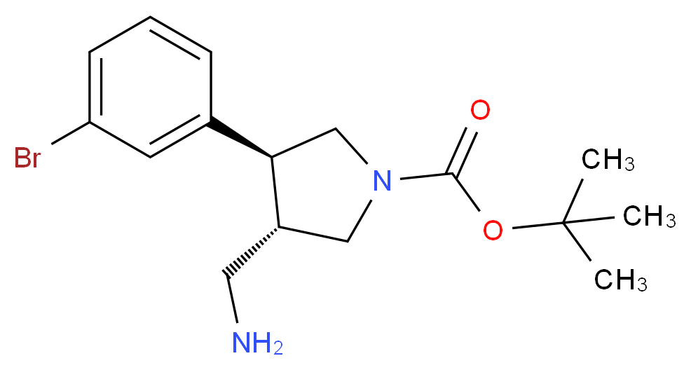 tert-butyl (3S,4S)-3-(aminomethyl)-4-(3-bromophenyl)pyrrolidine-1-carboxylate_分子结构_CAS_1260608-73-8