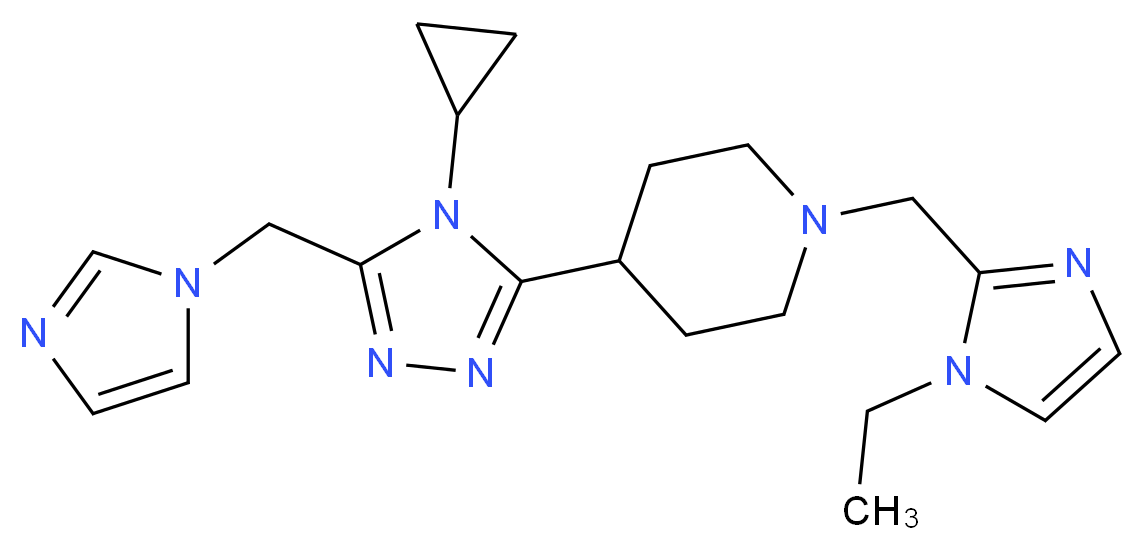 4-[4-cyclopropyl-5-(1H-imidazol-1-ylmethyl)-4H-1,2,4-triazol-3-yl]-1-[(1-ethyl-1H-imidazol-2-yl)methyl]piperidine_分子结构_CAS_)