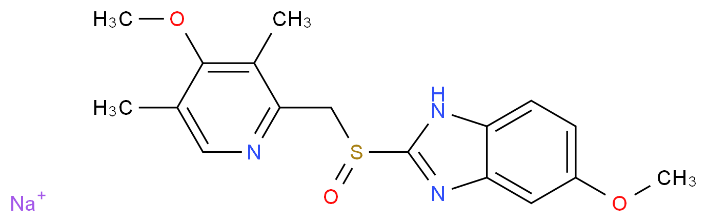 sodium 5-methoxy-2-[(4-methoxy-3,5-dimethylpyridin-2-yl)methanesulfinyl]-1H-1,3-benzodiazole_分子结构_CAS_95510-70-6