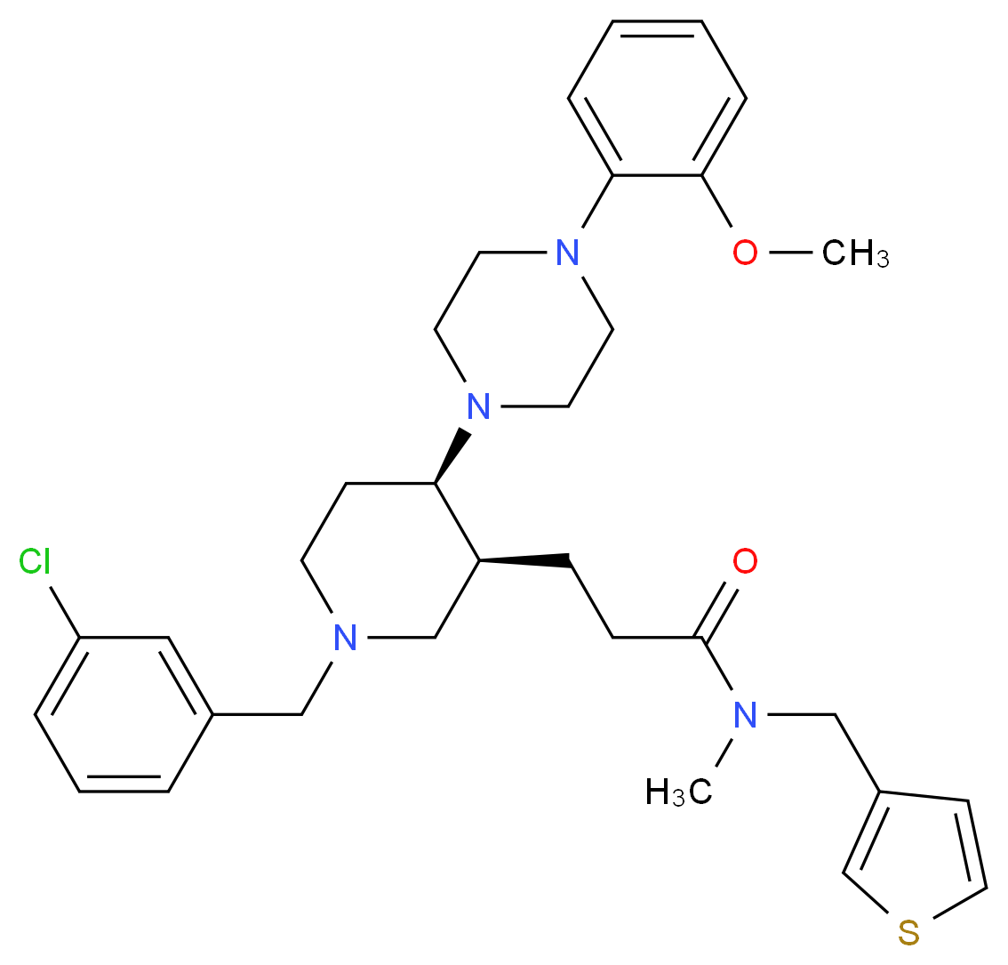 3-{(3S*,4R*)-1-(3-chlorobenzyl)-4-[4-(2-methoxyphenyl)-1-piperazinyl]-3-piperidinyl}-N-methyl-N-(3-thienylmethyl)propanamide_分子结构_CAS_)