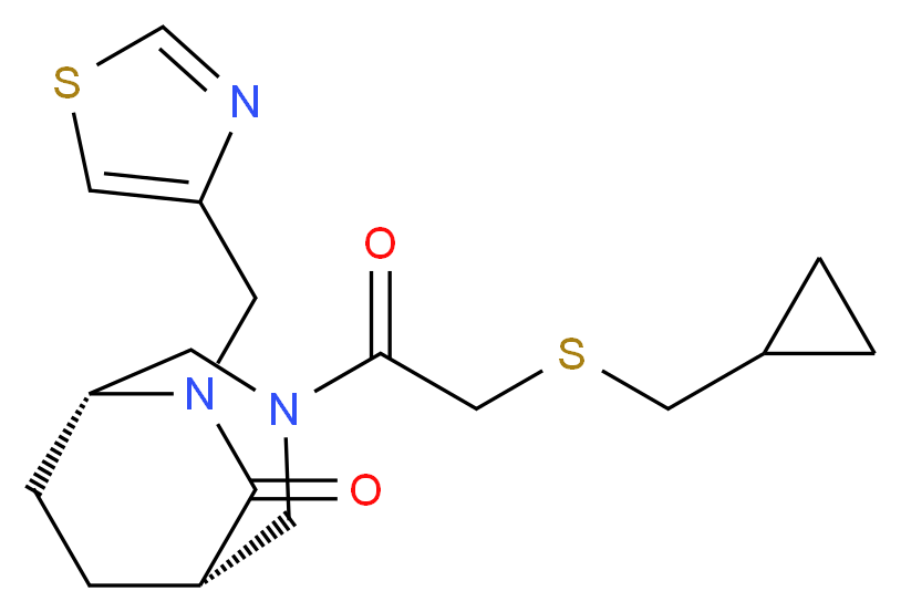 (1S*,5R*)-3-{[(cyclopropylmethyl)thio]acetyl}-6-(1,3-thiazol-4-ylmethyl)-3,6-diazabicyclo[3.2.2]nonan-7-one_分子结构_CAS_)