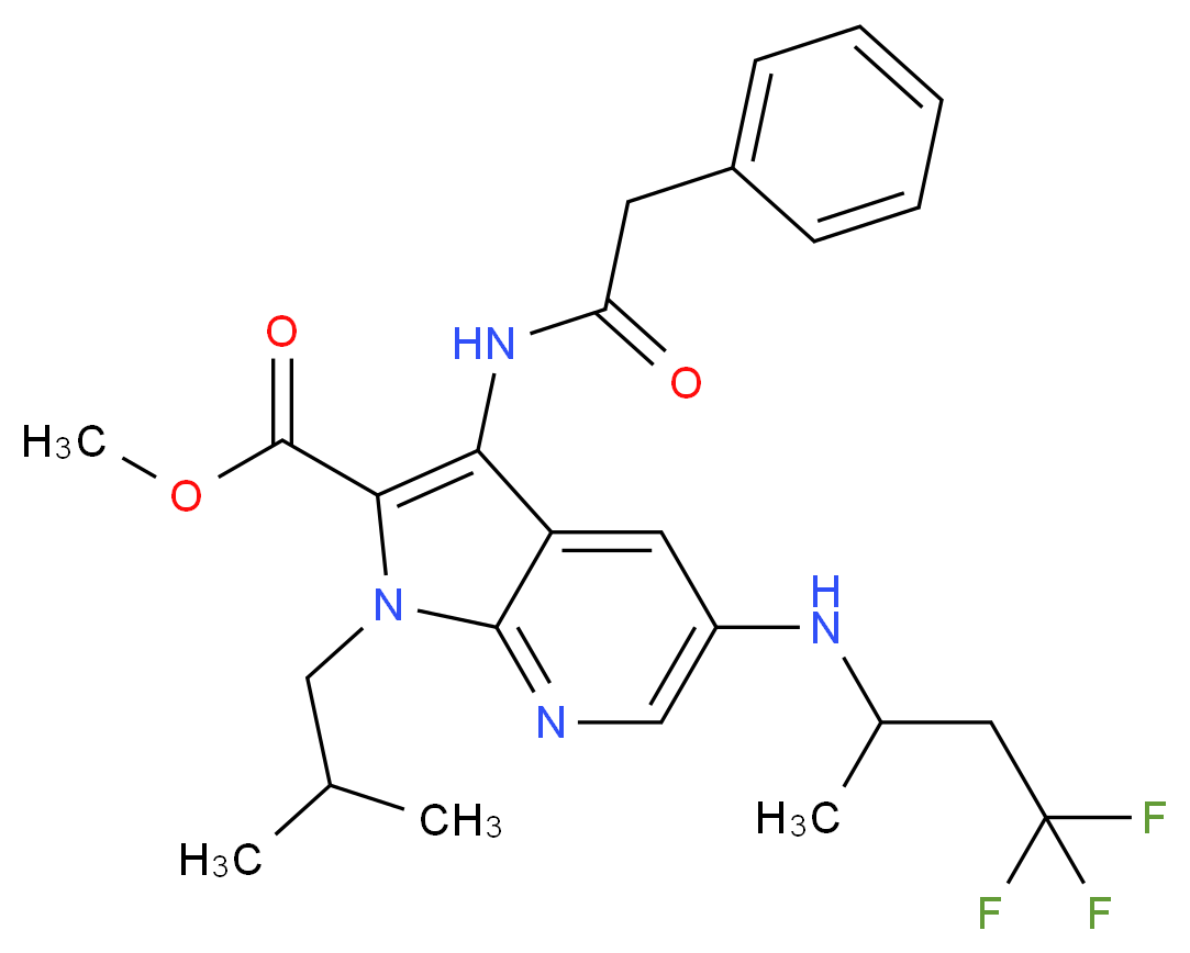 methyl 1-isobutyl-3-[(phenylacetyl)amino]-5-[(3,3,3-trifluoro-1-methylpropyl)amino]-1H-pyrrolo[2,3-b]pyridine-2-carboxylate_分子结构_CAS_)