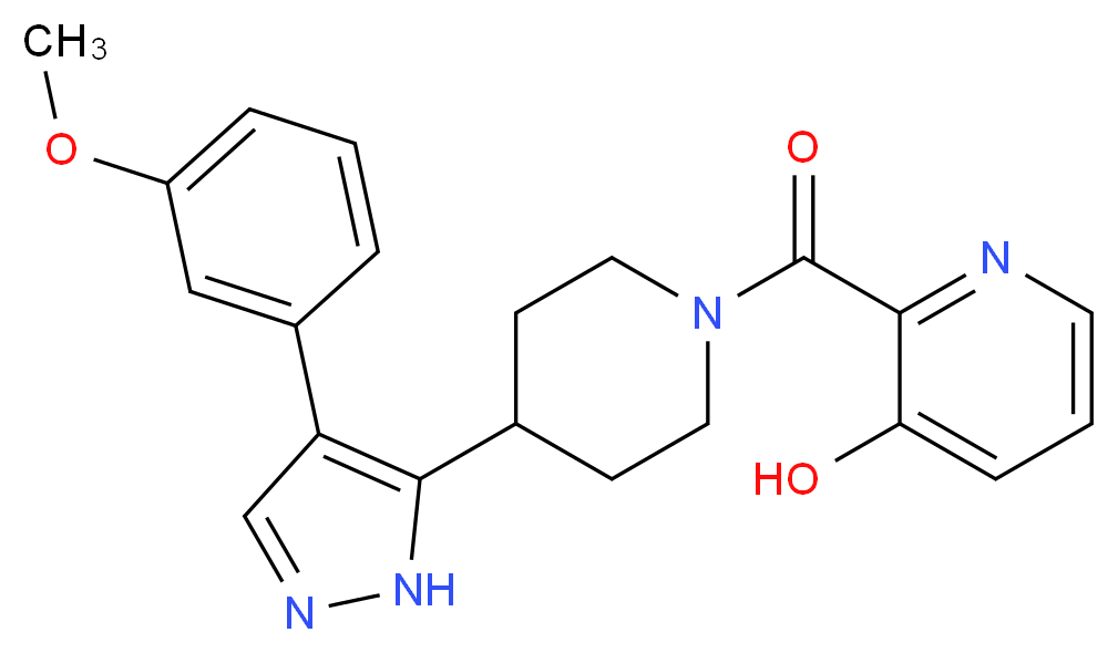 2-({4-[4-(3-methoxyphenyl)-1H-pyrazol-5-yl]piperidin-1-yl}carbonyl)pyridin-3-ol_分子结构_CAS_)