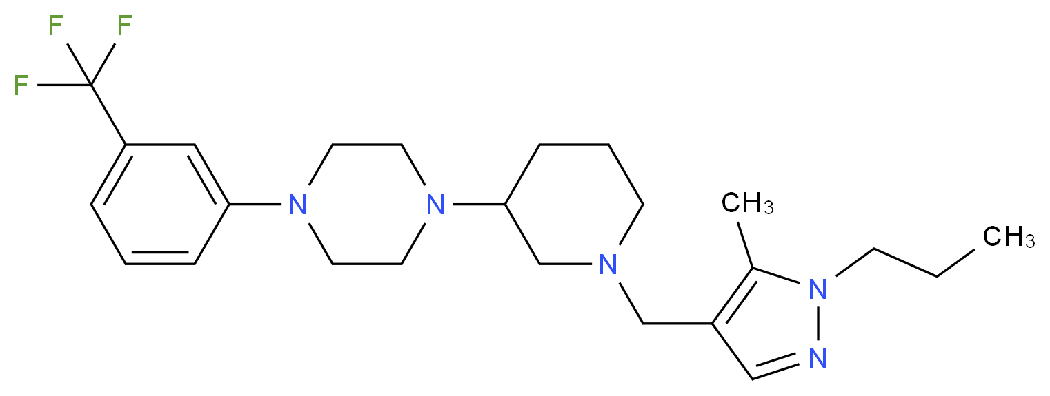 1-{1-[(5-methyl-1-propyl-1H-pyrazol-4-yl)methyl]-3-piperidinyl}-4-[3-(trifluoromethyl)phenyl]piperazine_分子结构_CAS_)