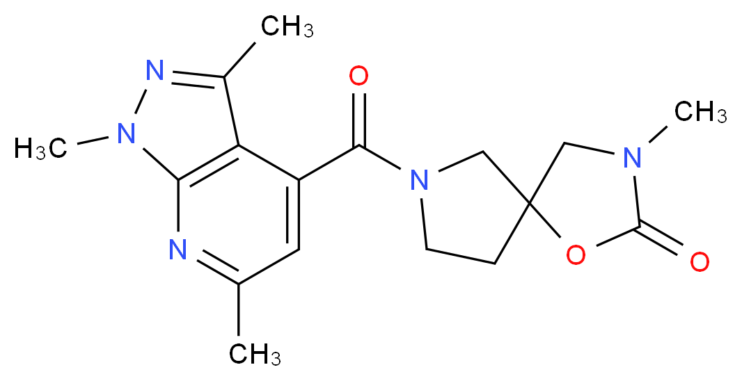 3-methyl-7-[(1,3,6-trimethyl-1H-pyrazolo[3,4-b]pyridin-4-yl)carbonyl]-1-oxa-3,7-diazaspiro[4.4]nonan-2-one_分子结构_CAS_)