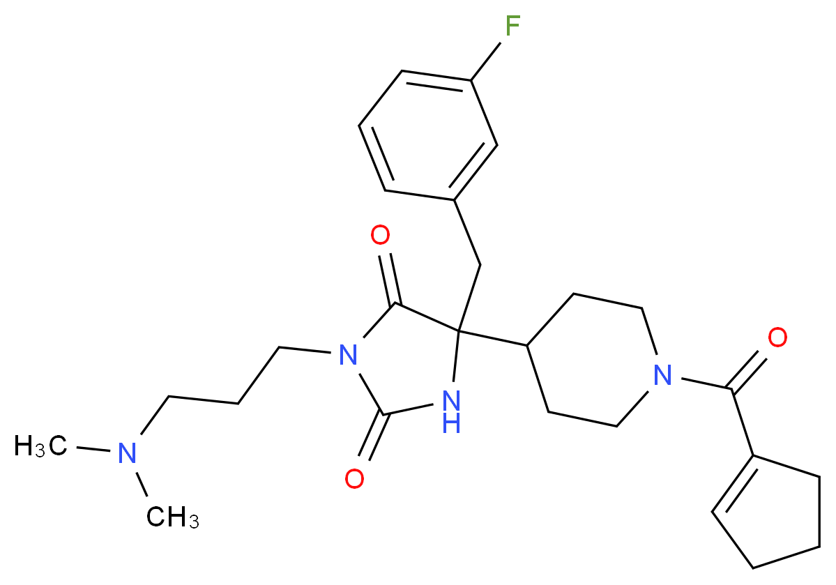 5-[1-(1-cyclopenten-1-ylcarbonyl)-4-piperidinyl]-3-[3-(dimethylamino)propyl]-5-(3-fluorobenzyl)-2,4-imidazolidinedione_分子结构_CAS_)