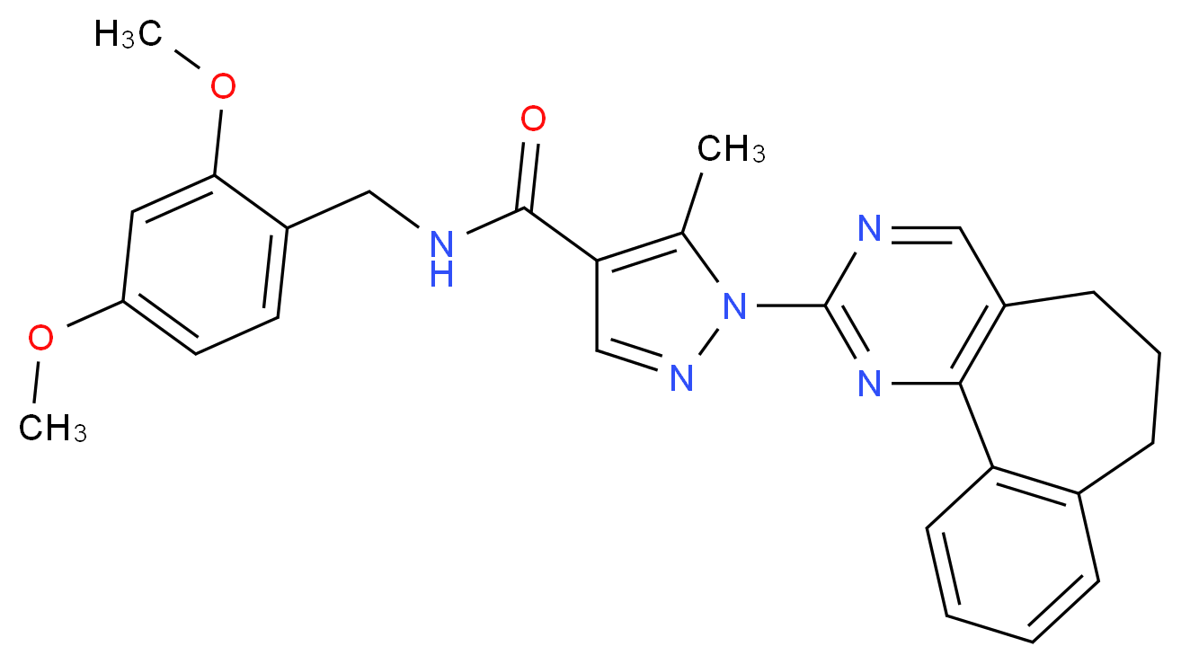 1-(6,7-dihydro-5H-benzo[6,7]cyclohepta[1,2-d]pyrimidin-2-yl)-N-(2,4-dimethoxybenzyl)-5-methyl-1H-pyrazole-4-carboxamide_分子结构_CAS_)
