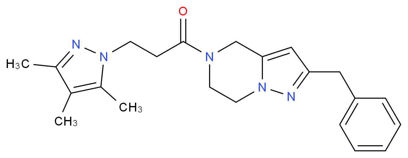 2-benzyl-5-[3-(3,4,5-trimethyl-1H-pyrazol-1-yl)propanoyl]-4,5,6,7-tetrahydropyrazolo[1,5-a]pyrazine_分子结构_CAS_)