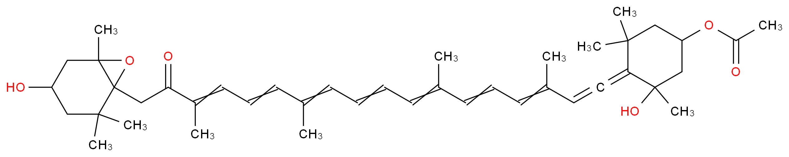 3-hydroxy-4-(18-{4-hydroxy-2,2,6-trimethyl-7-oxabicyclo[4.1.0]heptan-1-yl}-3,7,12,16-tetramethyl-17-oxooctadeca-1,3,5,7,9,11,13,15-octaen-1-ylidene)-3,5,5-trimethylcyclohexyl acetate_分子结构_CAS_3351-86-8