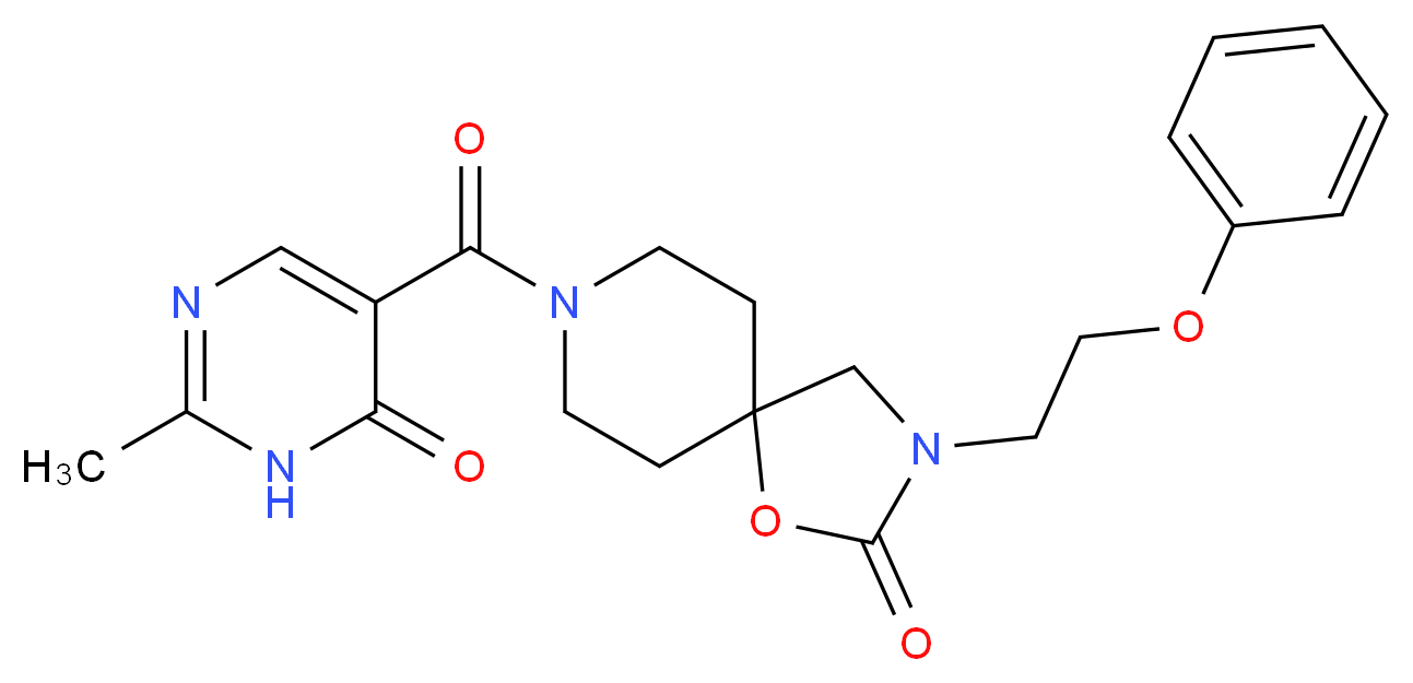 8-[(2-methyl-6-oxo-1,6-dihydropyrimidin-5-yl)carbonyl]-3-(2-phenoxyethyl)-1-oxa-3,8-diazaspiro[4.5]decan-2-one_分子结构_CAS_)