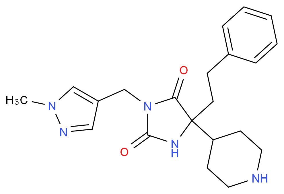 3-[(1-methyl-1H-pyrazol-4-yl)methyl]-5-(2-phenylethyl)-5-piperidin-4-ylimidazolidine-2,4-dione_分子结构_CAS_)